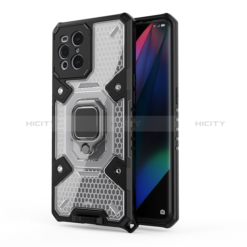 Funda Bumper Silicona y Plastico Mate Carcasa con Magnetico Anillo de dedo Soporte S04 para Oppo Find X3 5G