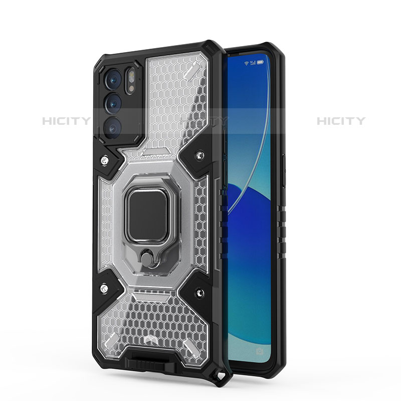 Funda Bumper Silicona y Plastico Mate Carcasa con Magnetico Anillo de dedo Soporte S04 para Oppo Reno6 5G