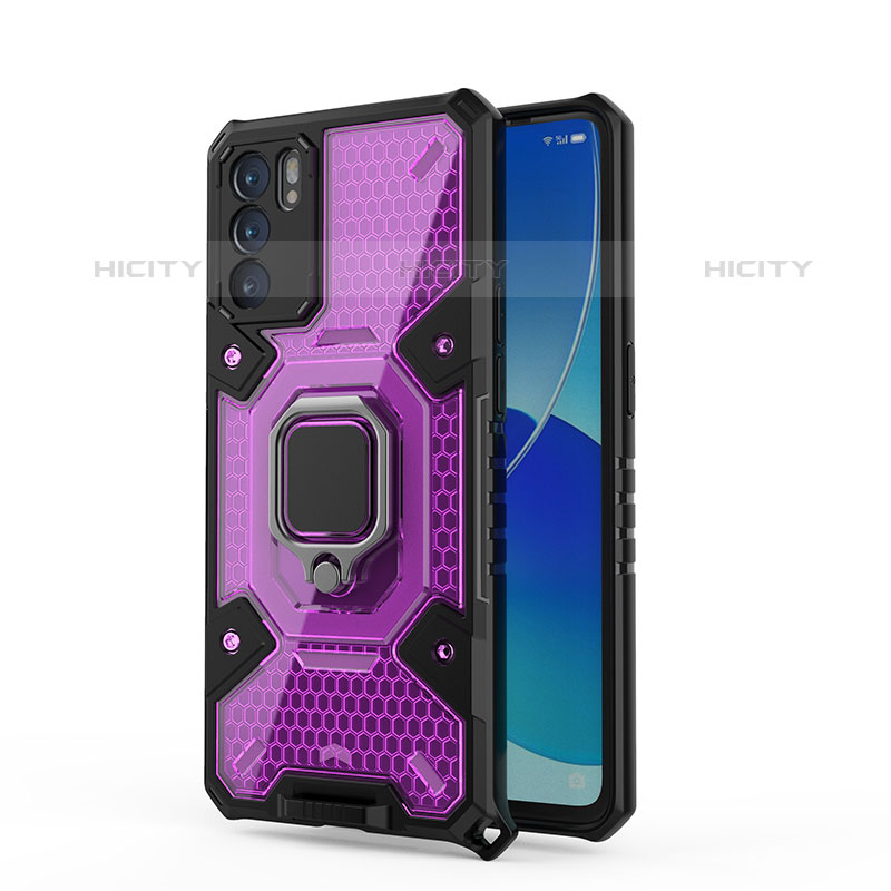 Funda Bumper Silicona y Plastico Mate Carcasa con Magnetico Anillo de dedo Soporte S04 para Oppo Reno6 5G