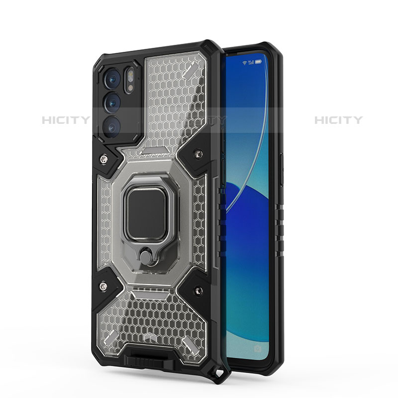 Funda Bumper Silicona y Plastico Mate Carcasa con Magnetico Anillo de dedo Soporte S04 para Oppo Reno6 5G