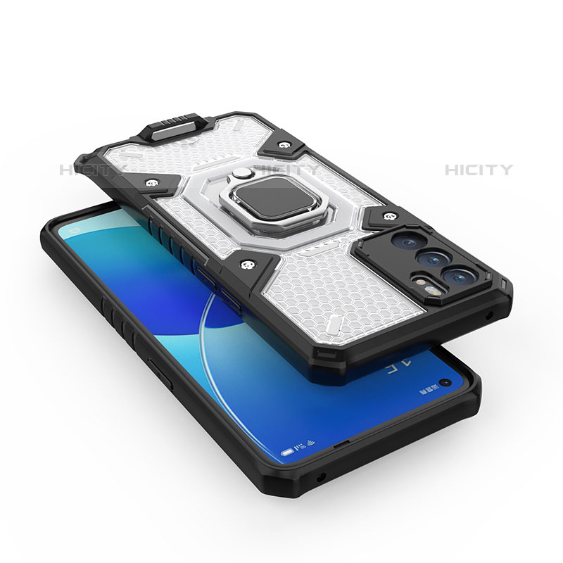 Funda Bumper Silicona y Plastico Mate Carcasa con Magnetico Anillo de dedo Soporte S04 para Oppo Reno6 5G