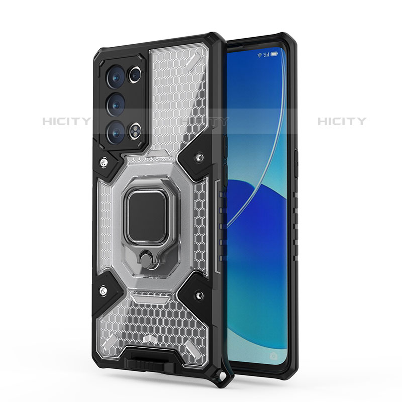 Funda Bumper Silicona y Plastico Mate Carcasa con Magnetico Anillo de dedo Soporte S04 para Oppo Reno6 Pro 5G