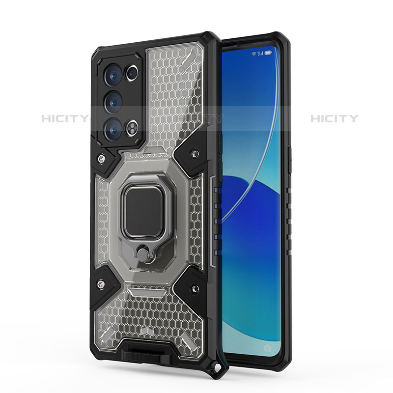 Funda Bumper Silicona y Plastico Mate Carcasa con Magnetico Anillo de dedo Soporte S04 para Oppo Reno6 Pro 5G Gris