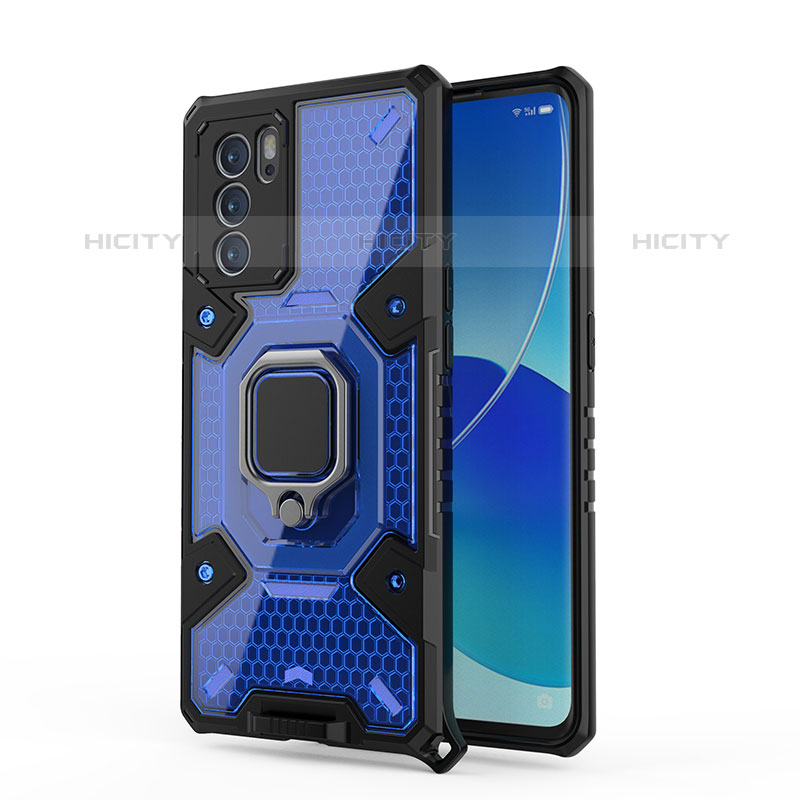 Funda Bumper Silicona y Plastico Mate Carcasa con Magnetico Anillo de dedo Soporte S04 para Oppo Reno6 Pro 5G India