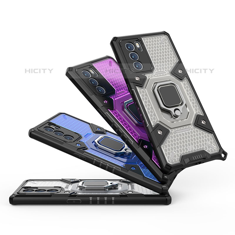 Funda Bumper Silicona y Plastico Mate Carcasa con Magnetico Anillo de dedo Soporte S04 para Oppo Reno6 Pro 5G India