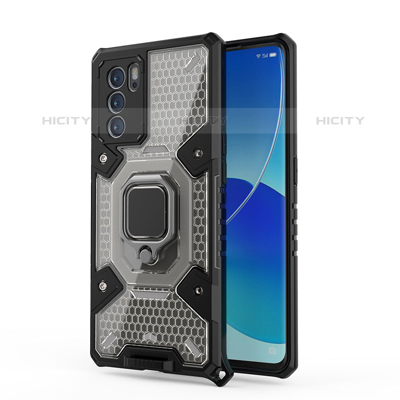 Funda Bumper Silicona y Plastico Mate Carcasa con Magnetico Anillo de dedo Soporte S04 para Oppo Reno6 Pro 5G India Gris