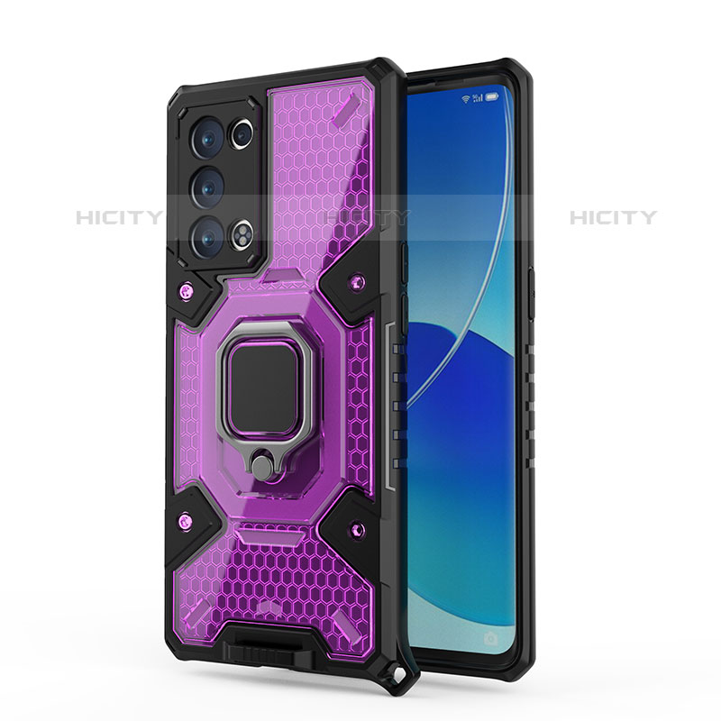 Funda Bumper Silicona y Plastico Mate Carcasa con Magnetico Anillo de dedo Soporte S04 para Oppo Reno6 Pro+ Plus 5G