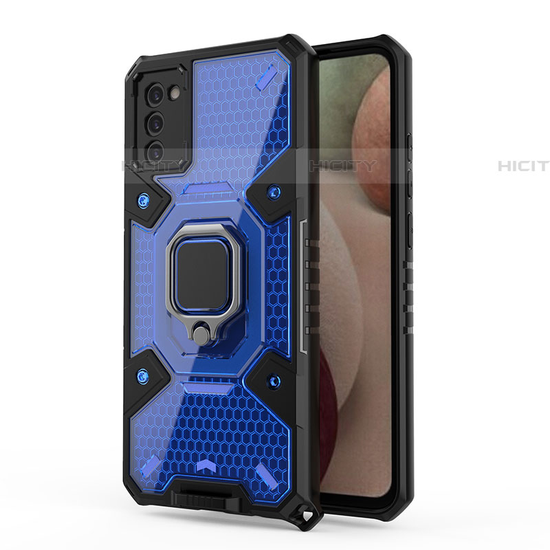 Funda Bumper Silicona y Plastico Mate Carcasa con Magnetico Anillo de dedo Soporte S04 para Samsung Galaxy A03s Azul