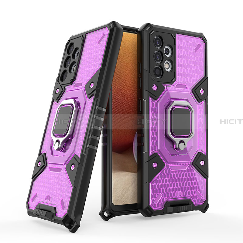 Funda Bumper Silicona y Plastico Mate Carcasa con Magnetico Anillo de dedo Soporte S04 para Samsung Galaxy A32 4G Morado