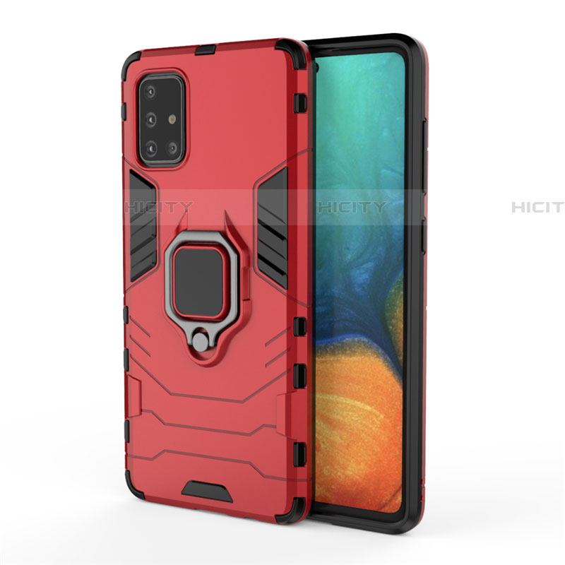 Funda Bumper Silicona y Plastico Mate Carcasa con Magnetico Anillo de dedo Soporte S04 para Samsung Galaxy A71 5G Rojo