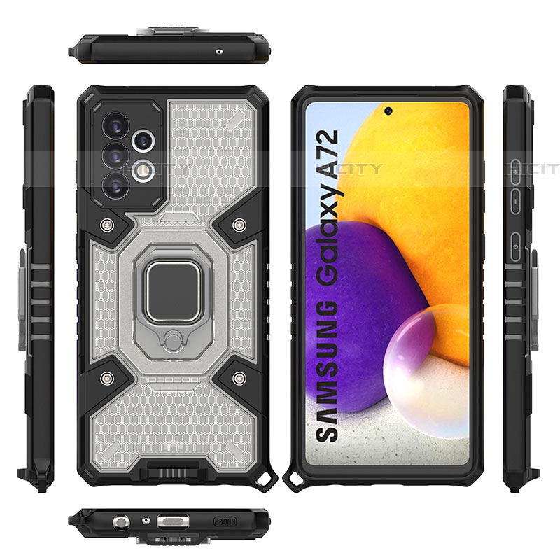 Funda Bumper Silicona y Plastico Mate Carcasa con Magnetico Anillo de dedo Soporte S04 para Samsung Galaxy A72 4G