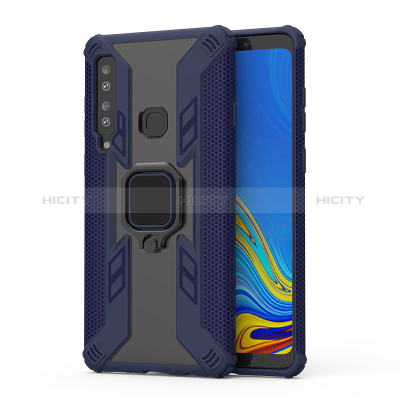 Funda Bumper Silicona y Plastico Mate Carcasa con Magnetico Anillo de dedo Soporte S04 para Samsung Galaxy A9 (2018) A920 Azul