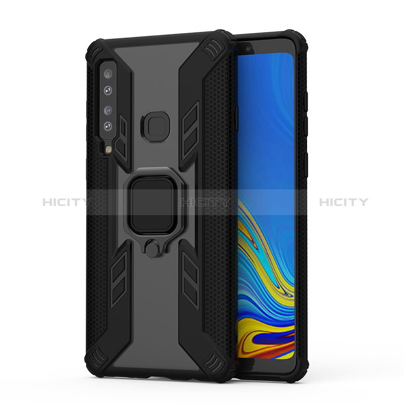 Funda Bumper Silicona y Plastico Mate Carcasa con Magnetico Anillo de dedo Soporte S04 para Samsung Galaxy A9 (2018) A920 Negro