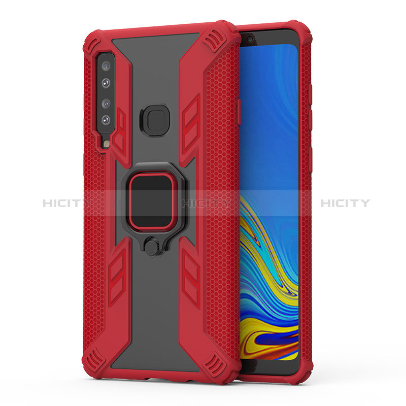 Funda Bumper Silicona y Plastico Mate Carcasa con Magnetico Anillo de dedo Soporte S04 para Samsung Galaxy A9 (2018) A920 Rojo