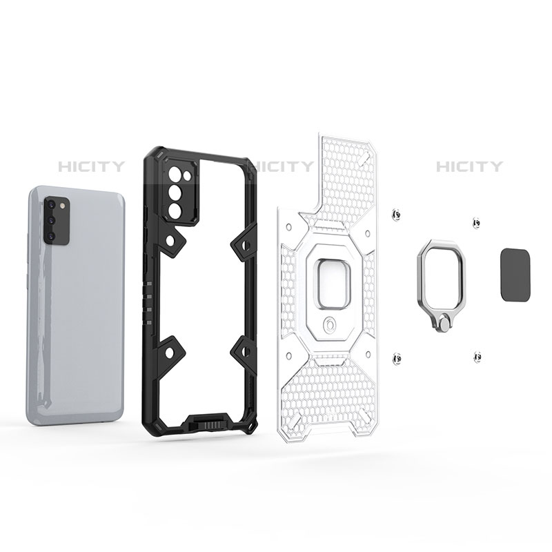 Funda Bumper Silicona y Plastico Mate Carcasa con Magnetico Anillo de dedo Soporte S04 para Samsung Galaxy M02s