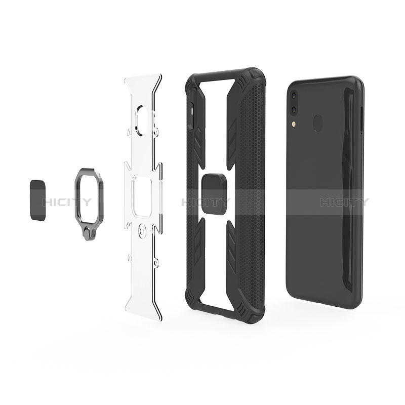 Funda Bumper Silicona y Plastico Mate Carcasa con Magnetico Anillo de dedo Soporte S04 para Samsung Galaxy M20