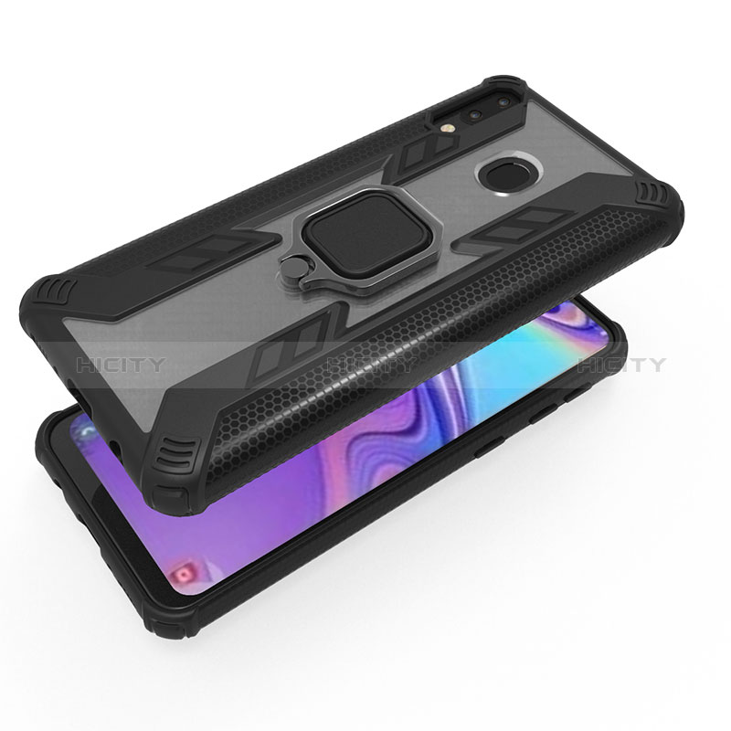 Funda Bumper Silicona y Plastico Mate Carcasa con Magnetico Anillo de dedo Soporte S04 para Samsung Galaxy M20