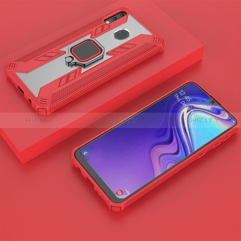 Funda Bumper Silicona y Plastico Mate Carcasa con Magnetico Anillo de dedo Soporte S04 para Samsung Galaxy M20 Rojo