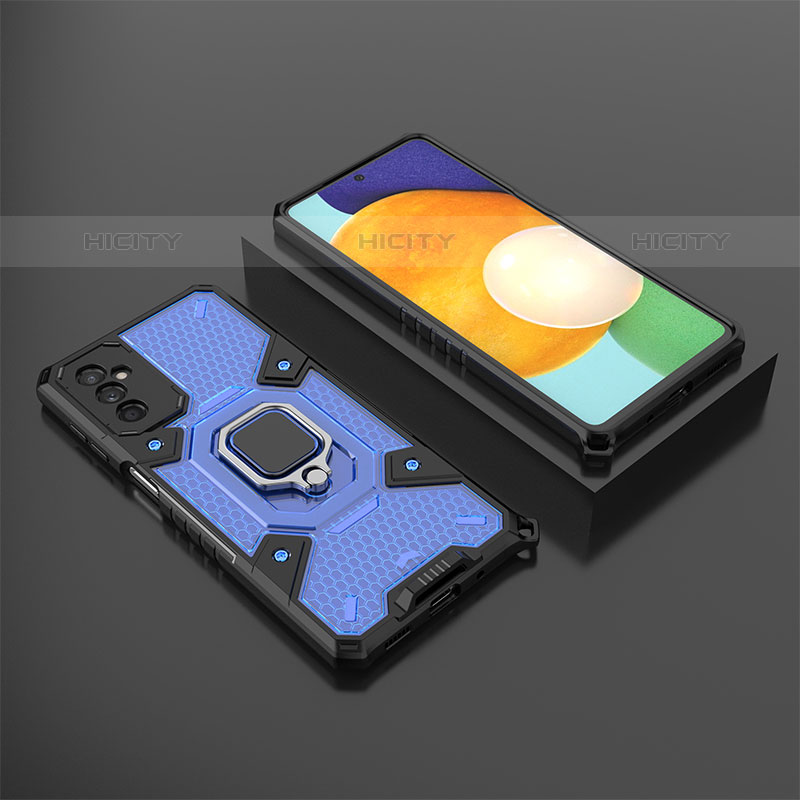 Funda Bumper Silicona y Plastico Mate Carcasa con Magnetico Anillo de dedo Soporte S04 para Samsung Galaxy M52 5G Azul