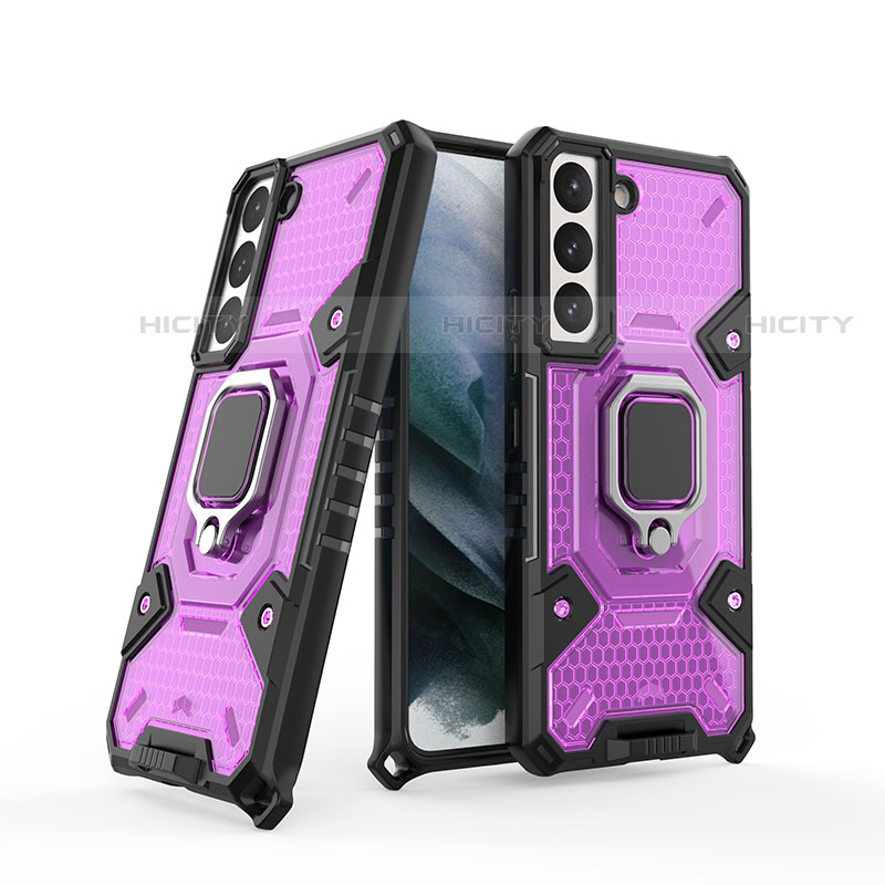 Funda Bumper Silicona y Plastico Mate Carcasa con Magnetico Anillo de dedo Soporte S04 para Samsung Galaxy S21 Plus 5G Morado