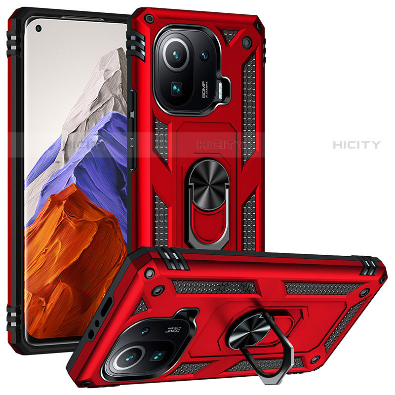 Funda Bumper Silicona y Plastico Mate Carcasa con Magnetico Anillo de dedo Soporte S04 para Xiaomi Mi 11 Pro 5G