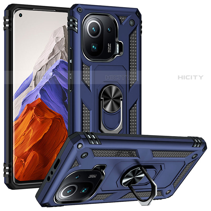 Funda Bumper Silicona y Plastico Mate Carcasa con Magnetico Anillo de dedo Soporte S04 para Xiaomi Mi 11 Pro 5G