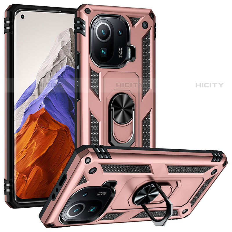 Funda Bumper Silicona y Plastico Mate Carcasa con Magnetico Anillo de dedo Soporte S04 para Xiaomi Mi 11 Pro 5G