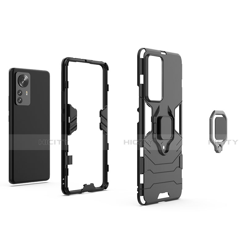 Funda Bumper Silicona y Plastico Mate Carcasa con Magnetico Anillo de dedo Soporte S04 para Xiaomi Mi 12 5G