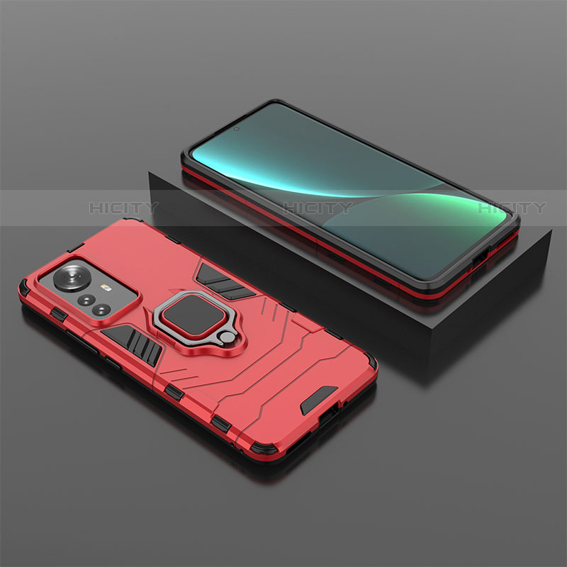 Funda Bumper Silicona y Plastico Mate Carcasa con Magnetico Anillo de dedo Soporte S04 para Xiaomi Mi 12S Pro 5G Rojo