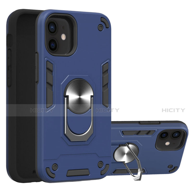 Funda Bumper Silicona y Plastico Mate Carcasa con Magnetico Anillo de dedo Soporte S05 para Apple iPhone 12