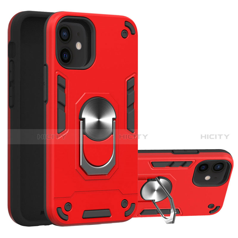 Funda Bumper Silicona y Plastico Mate Carcasa con Magnetico Anillo de dedo Soporte S05 para Apple iPhone 12 Mini