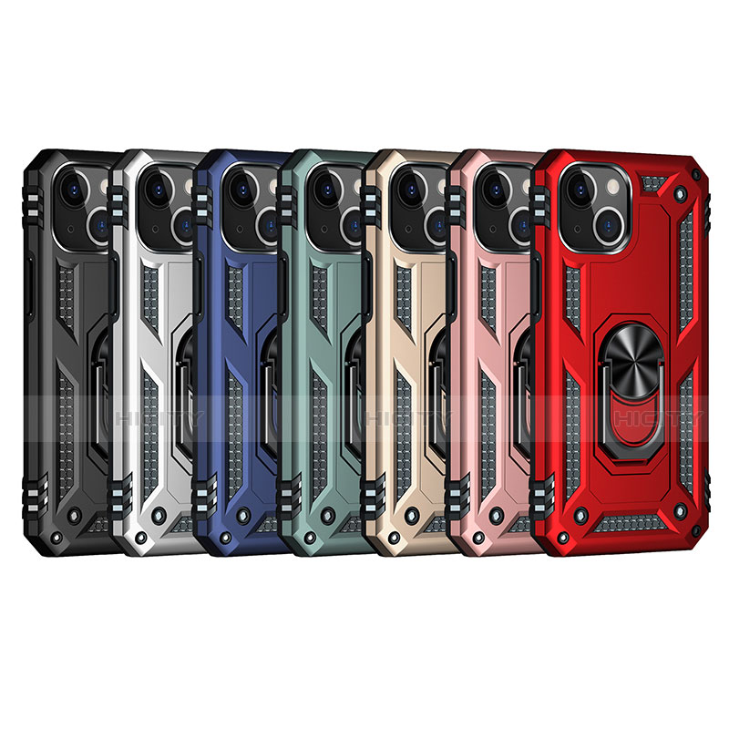 Funda Bumper Silicona y Plastico Mate Carcasa con Magnetico Anillo de dedo Soporte S05 para Apple iPhone 13