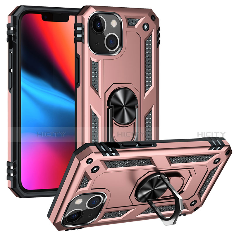 Funda Bumper Silicona y Plastico Mate Carcasa con Magnetico Anillo de dedo Soporte S05 para Apple iPhone 13 Mini Oro Rosa