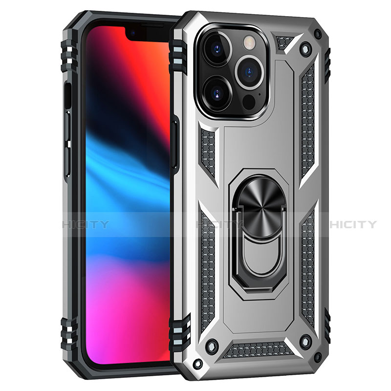 Funda Bumper Silicona y Plastico Mate Carcasa con Magnetico Anillo de dedo Soporte S05 para Apple iPhone 13 Pro