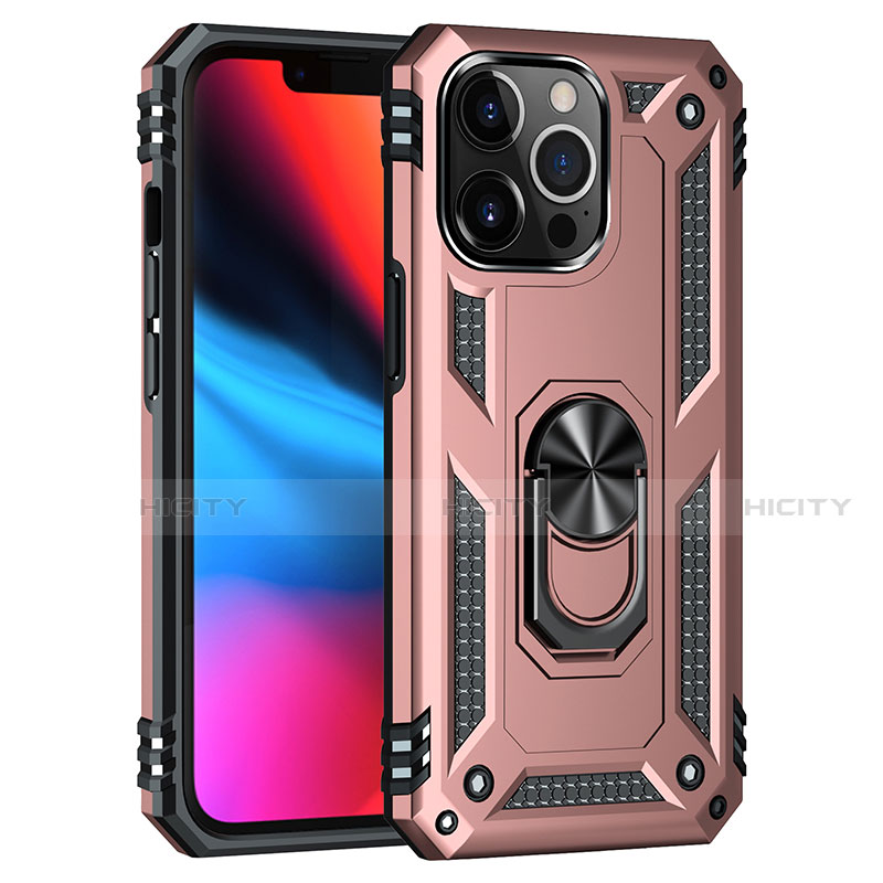 Funda Bumper Silicona y Plastico Mate Carcasa con Magnetico Anillo de dedo Soporte S05 para Apple iPhone 13 Pro