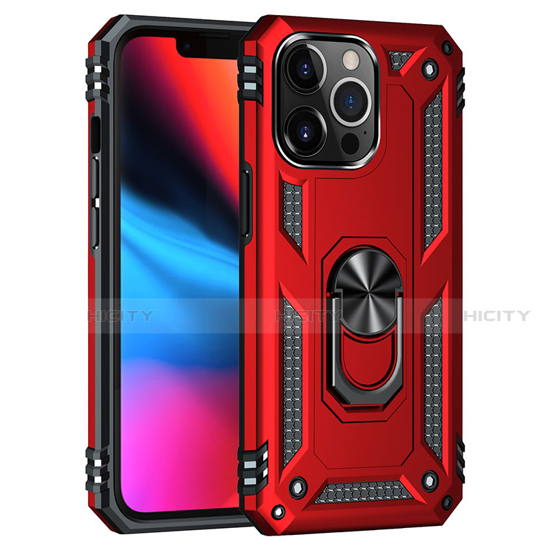 Funda Bumper Silicona y Plastico Mate Carcasa con Magnetico Anillo de dedo Soporte S05 para Apple iPhone 13 Pro