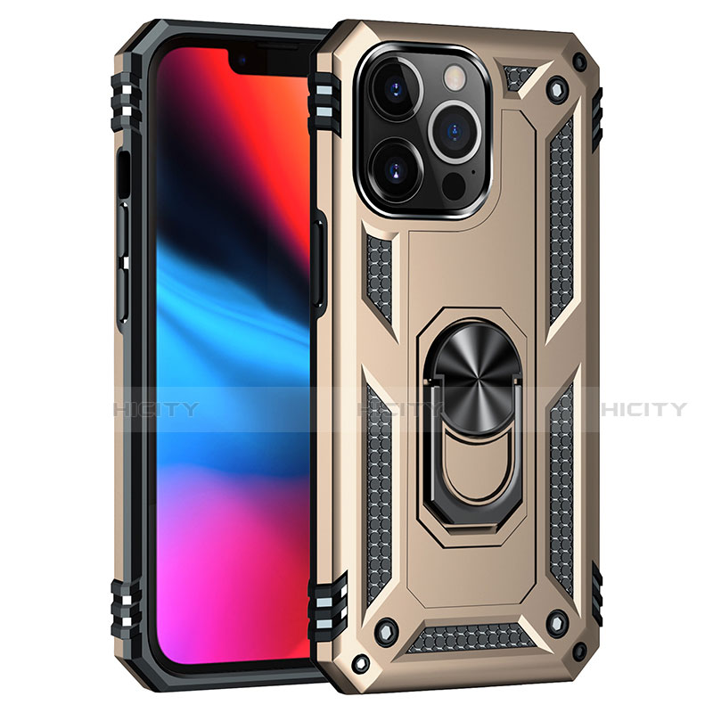 Funda Bumper Silicona y Plastico Mate Carcasa con Magnetico Anillo de dedo Soporte S05 para Apple iPhone 13 Pro Max