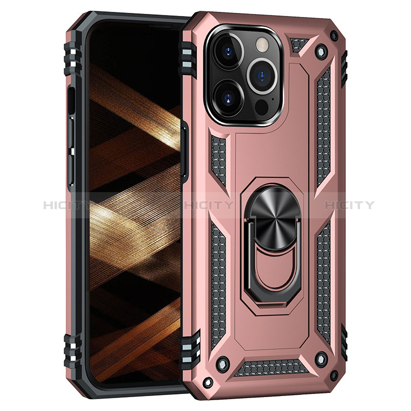 Funda Bumper Silicona y Plastico Mate Carcasa con Magnetico Anillo de dedo Soporte S05 para Apple iPhone 14 Pro Max