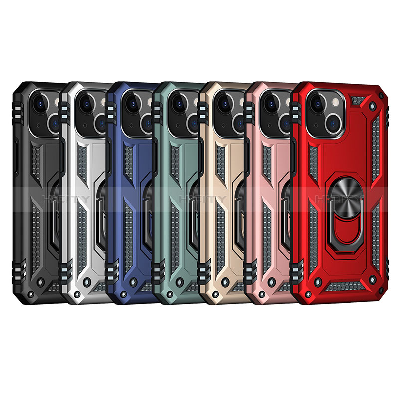 Funda Bumper Silicona y Plastico Mate Carcasa con Magnetico Anillo de dedo Soporte S05 para Apple iPhone 15