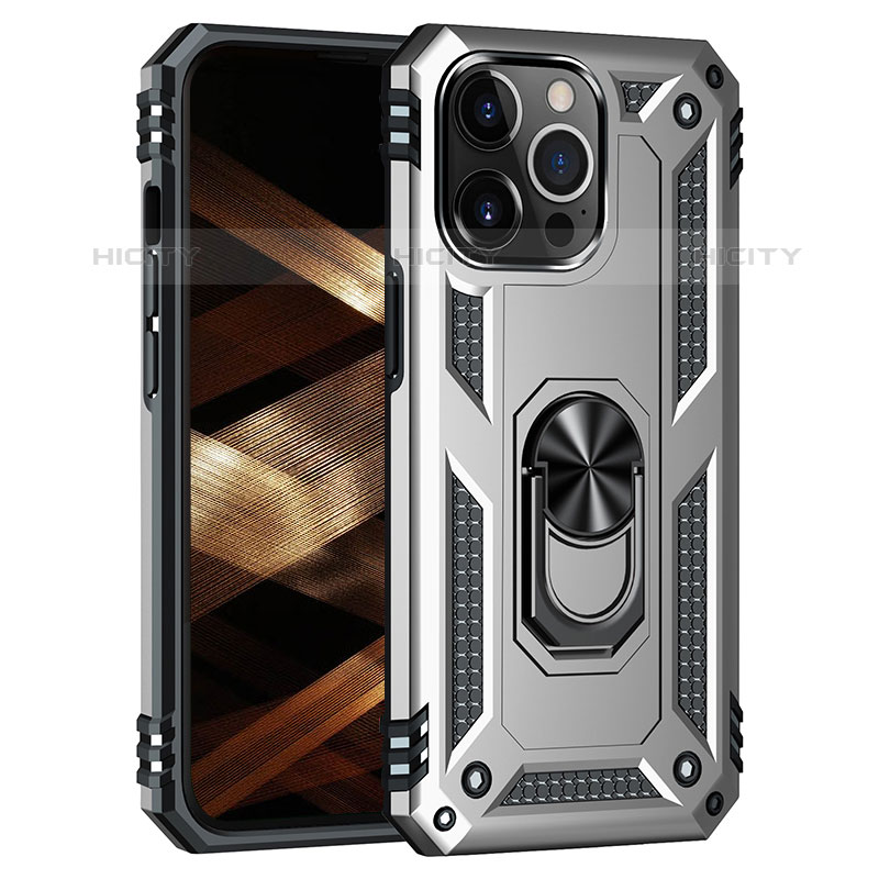 Funda Bumper Silicona y Plastico Mate Carcasa con Magnetico Anillo de dedo Soporte S05 para Apple iPhone 15 Pro Max