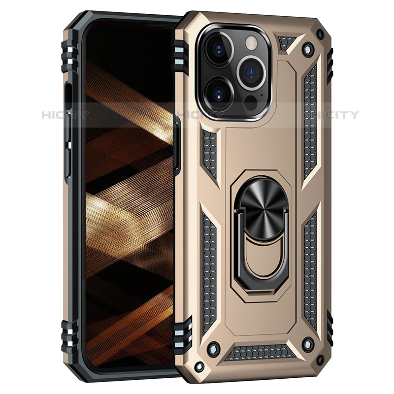 Funda Bumper Silicona y Plastico Mate Carcasa con Magnetico Anillo de dedo Soporte S05 para Apple iPhone 15 Pro Max