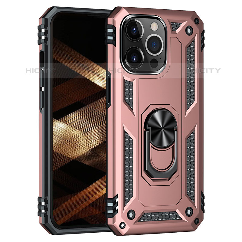 Funda Bumper Silicona y Plastico Mate Carcasa con Magnetico Anillo de dedo Soporte S05 para Apple iPhone 15 Pro Max