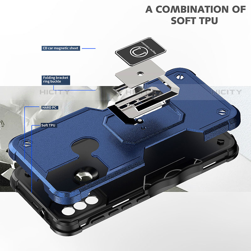 Funda Bumper Silicona y Plastico Mate Carcasa con Magnetico Anillo de dedo Soporte S05 para Motorola Moto E30