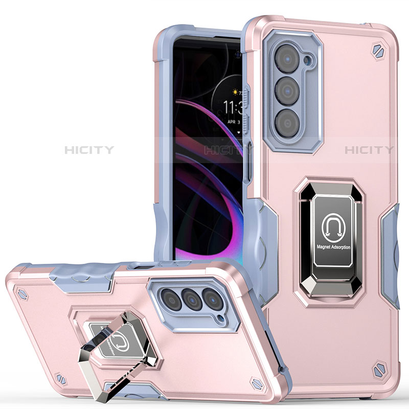 Funda Bumper Silicona y Plastico Mate Carcasa con Magnetico Anillo de dedo Soporte S05 para Motorola Moto Edge (2021) 5G Rosa