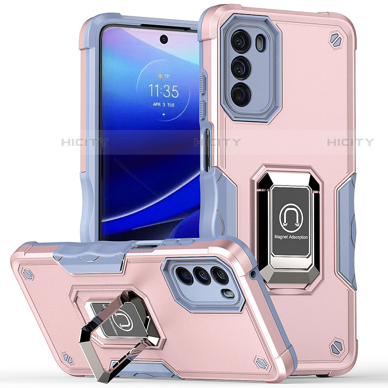 Funda Bumper Silicona y Plastico Mate Carcasa con Magnetico Anillo de dedo Soporte S05 para Motorola Moto G 5G (2022) Rosa