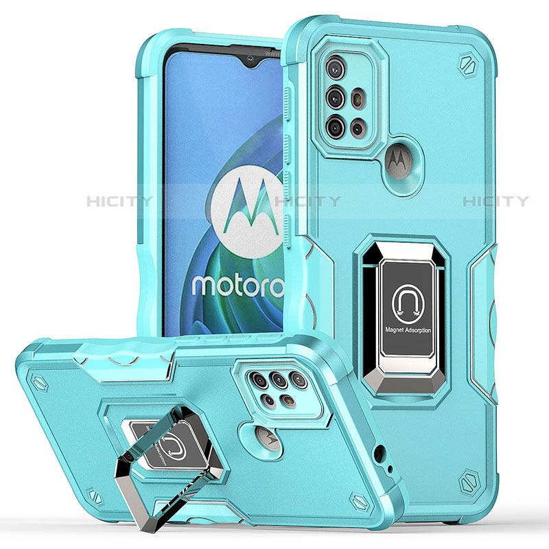 Funda Bumper Silicona y Plastico Mate Carcasa con Magnetico Anillo de dedo Soporte S05 para Motorola Moto G10 Power