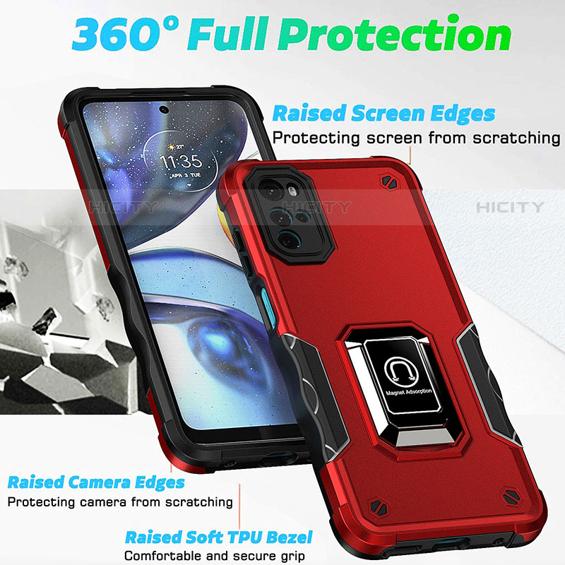 Funda Bumper Silicona y Plastico Mate Carcasa con Magnetico Anillo de dedo Soporte S05 para Motorola Moto G22