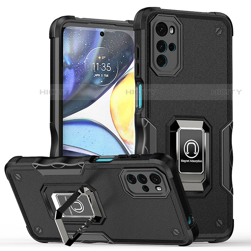 Funda Bumper Silicona y Plastico Mate Carcasa con Magnetico Anillo de dedo Soporte S05 para Motorola Moto G22