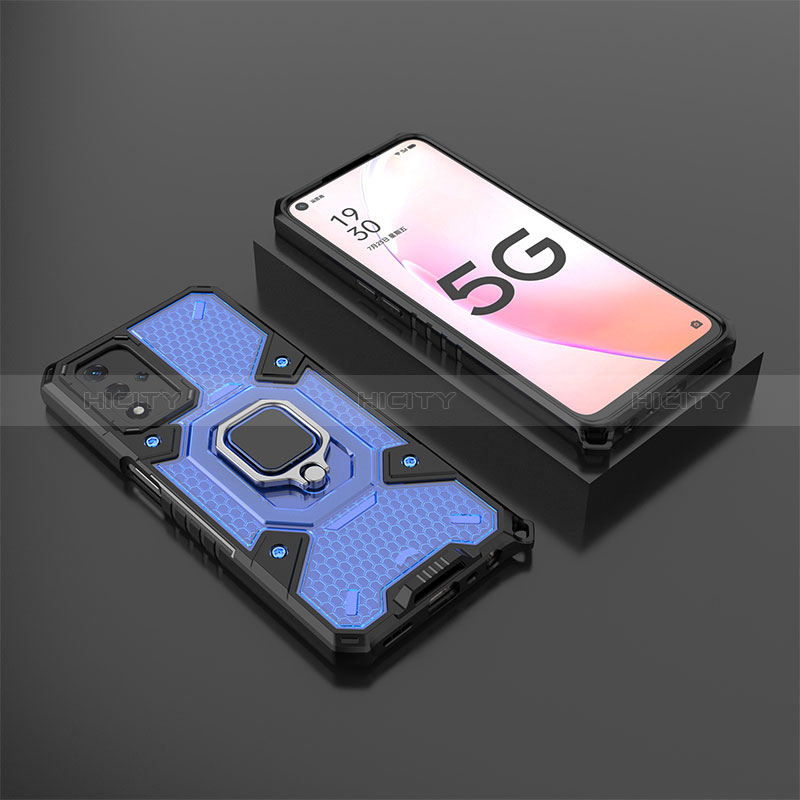 Funda Bumper Silicona y Plastico Mate Carcasa con Magnetico Anillo de dedo Soporte S05 para Oppo A93s 5G Azul