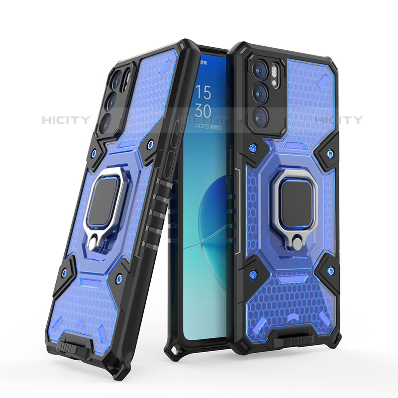 Funda Bumper Silicona y Plastico Mate Carcasa con Magnetico Anillo de dedo Soporte S05 para Oppo Reno6 5G